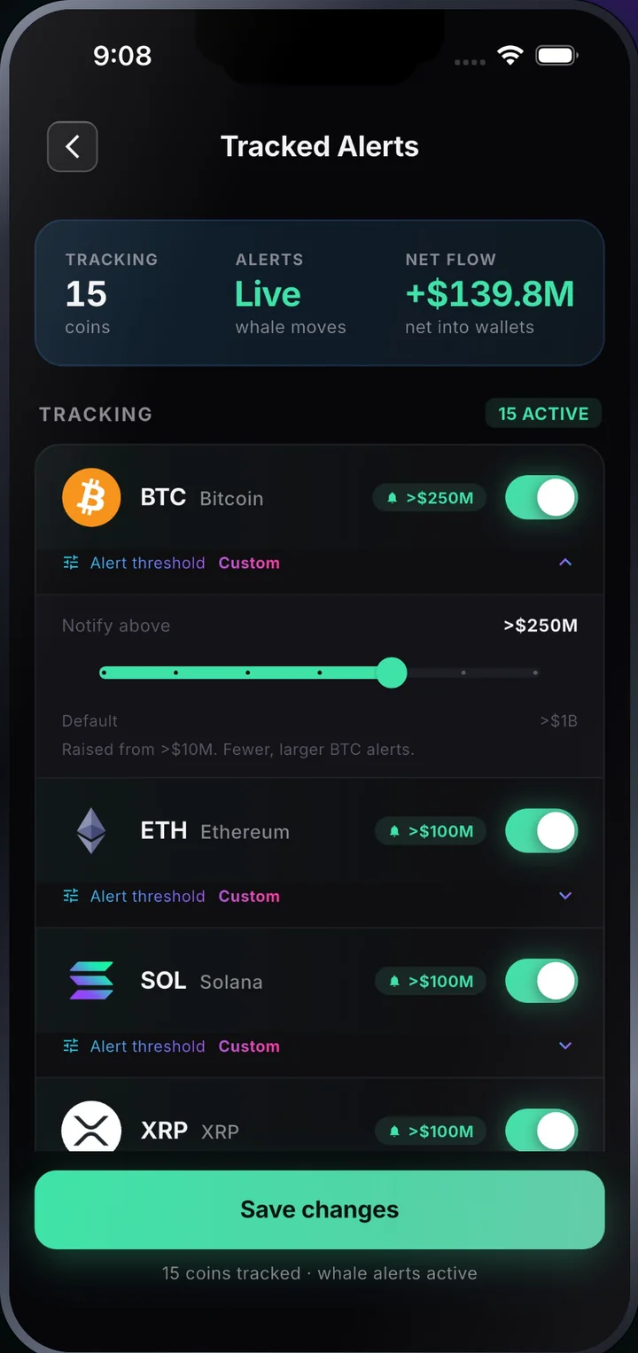 Tracked whale alert settings in Noesis