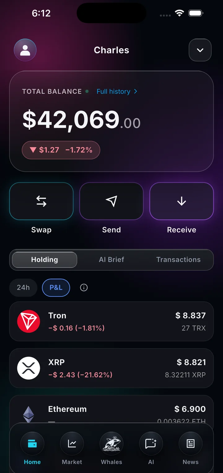 The Noesis wallet screen